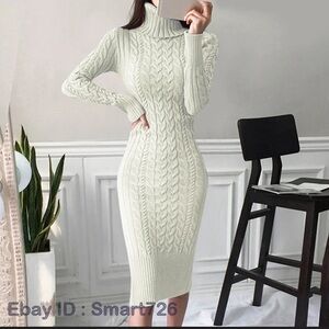 White Turtleneck Sweater Midi Dress Size Small